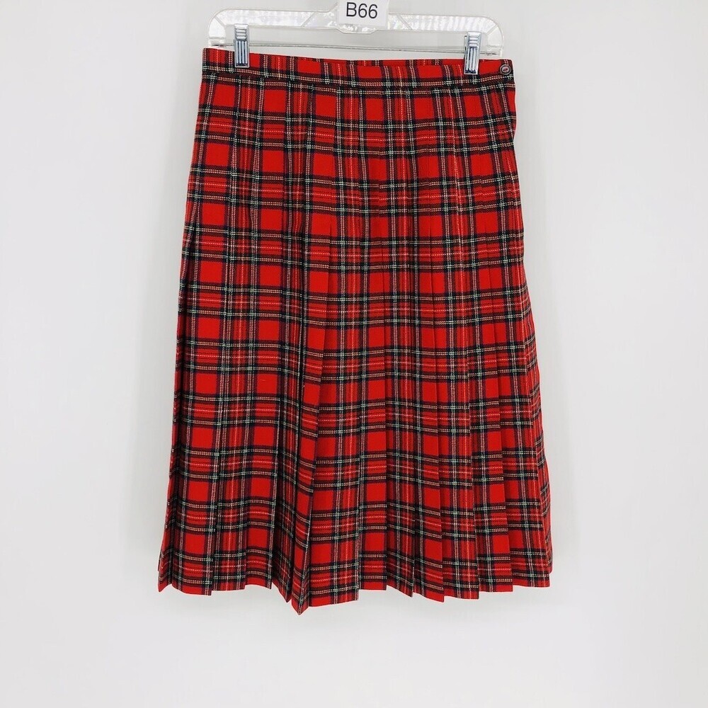 VTG Jedburgh Kiltmakers Women's 14 Red Wool A-Line Pleated Knee Skirt Scotland